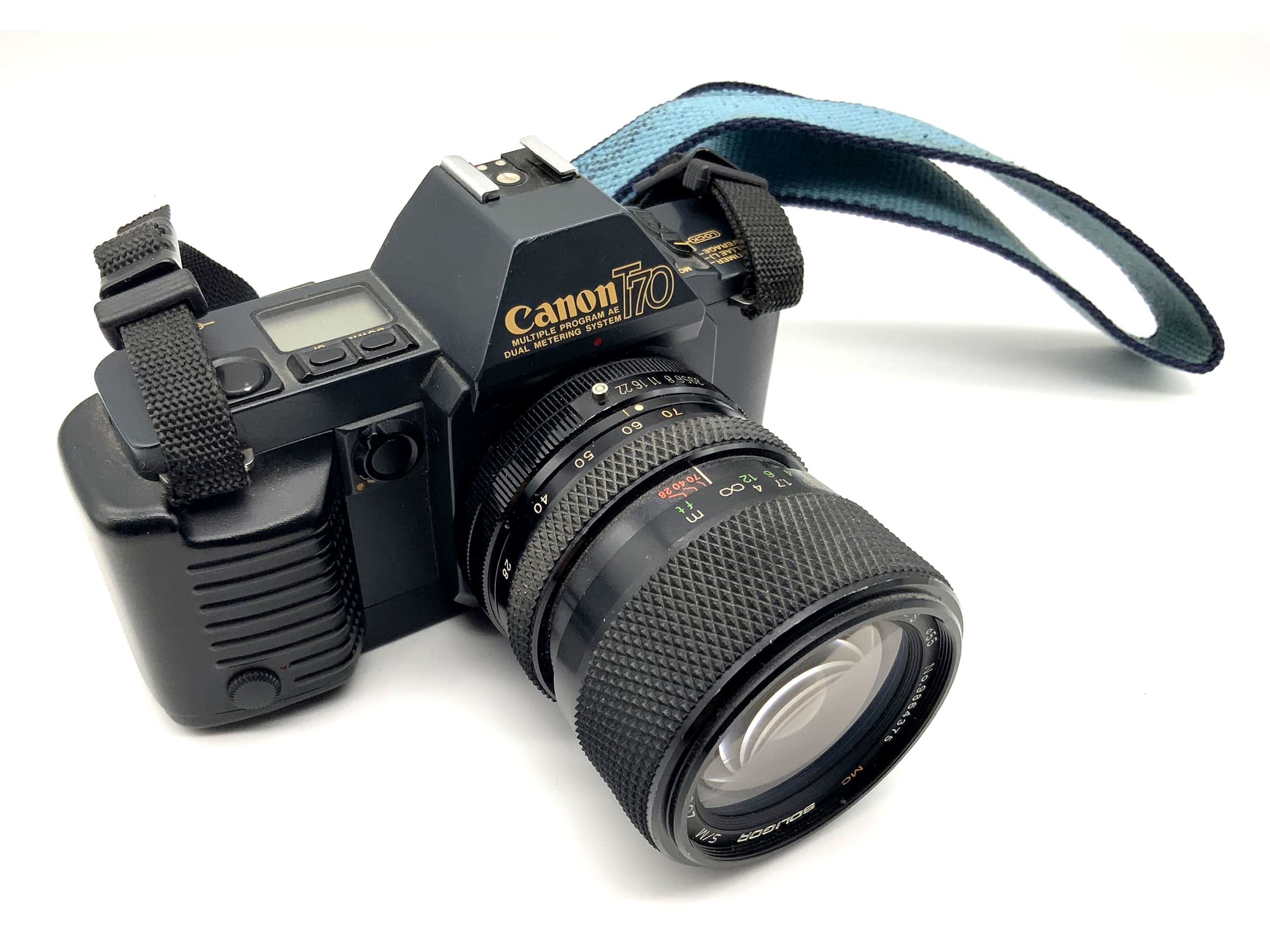 Canon T70 analoge Spiegelreflexkamera mit Soligor S/M 28-70mm 1:3.9-4.8 Objektiv