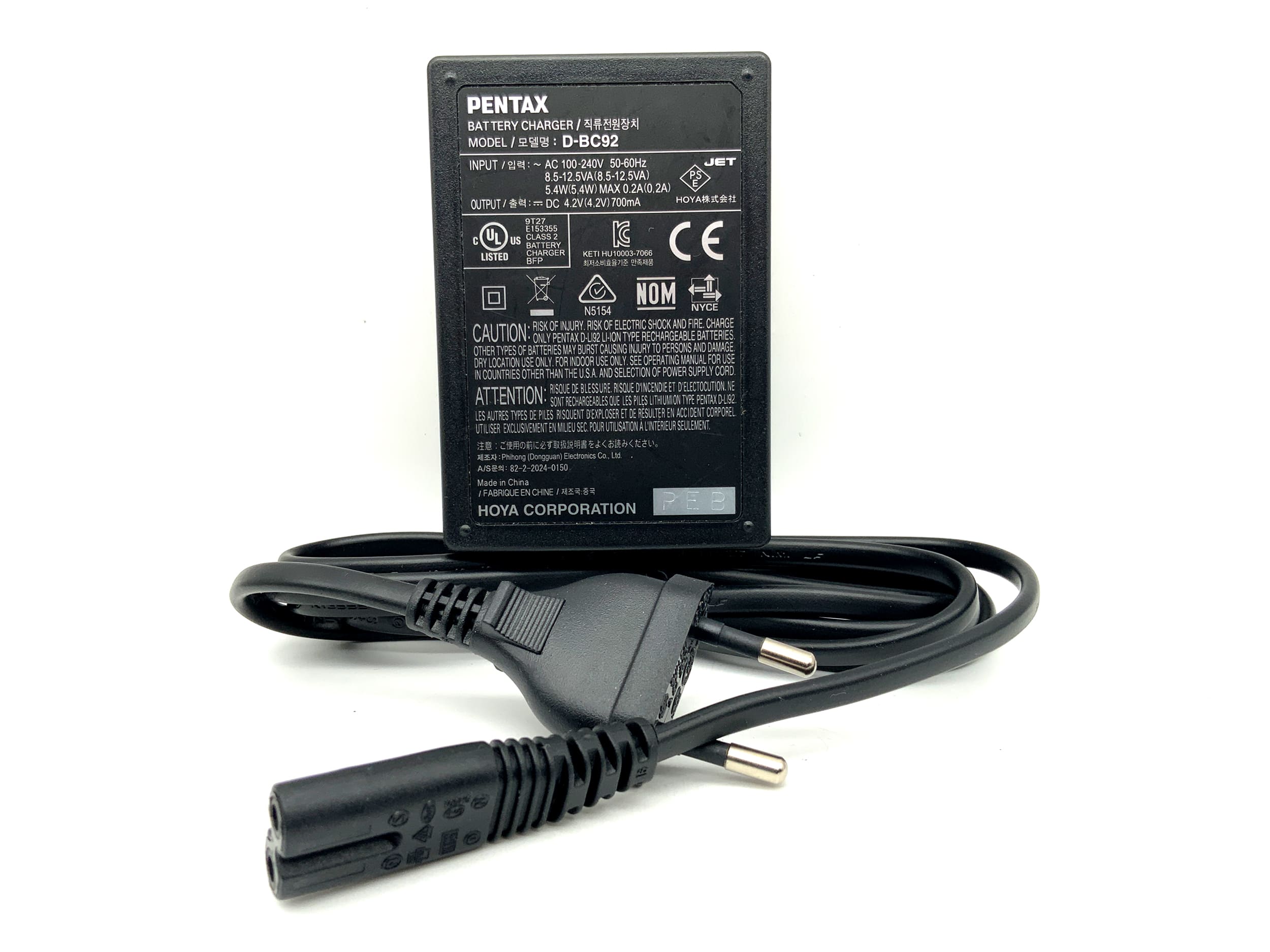 Pentax D-BC92 Ladegerät D‑LI92 Battery Charger Power Adaptor