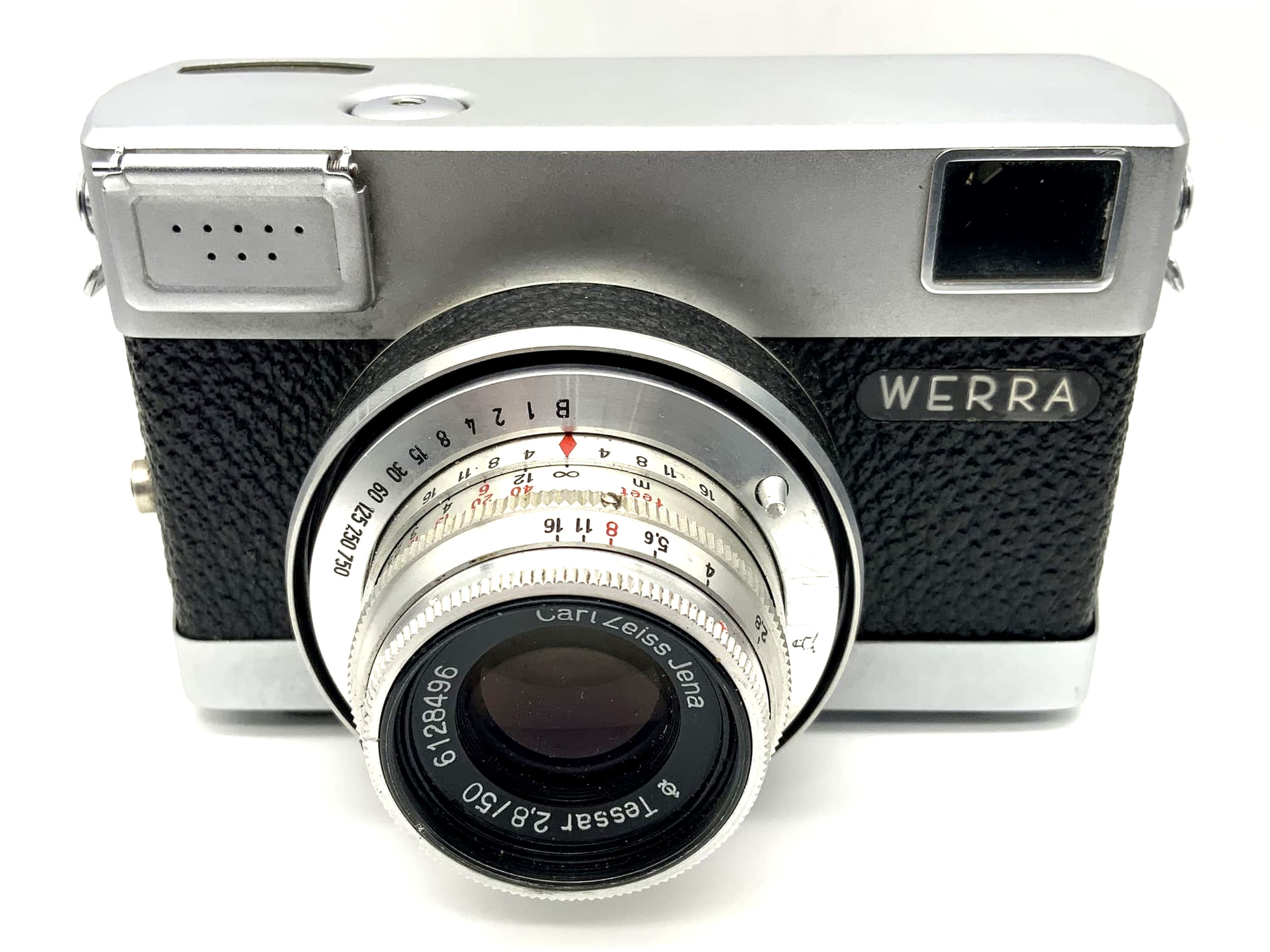 Pentacon Werra Sucherkamera mit Carl Zeiss Tessar 2,8/50 Prestor RVS schwarz