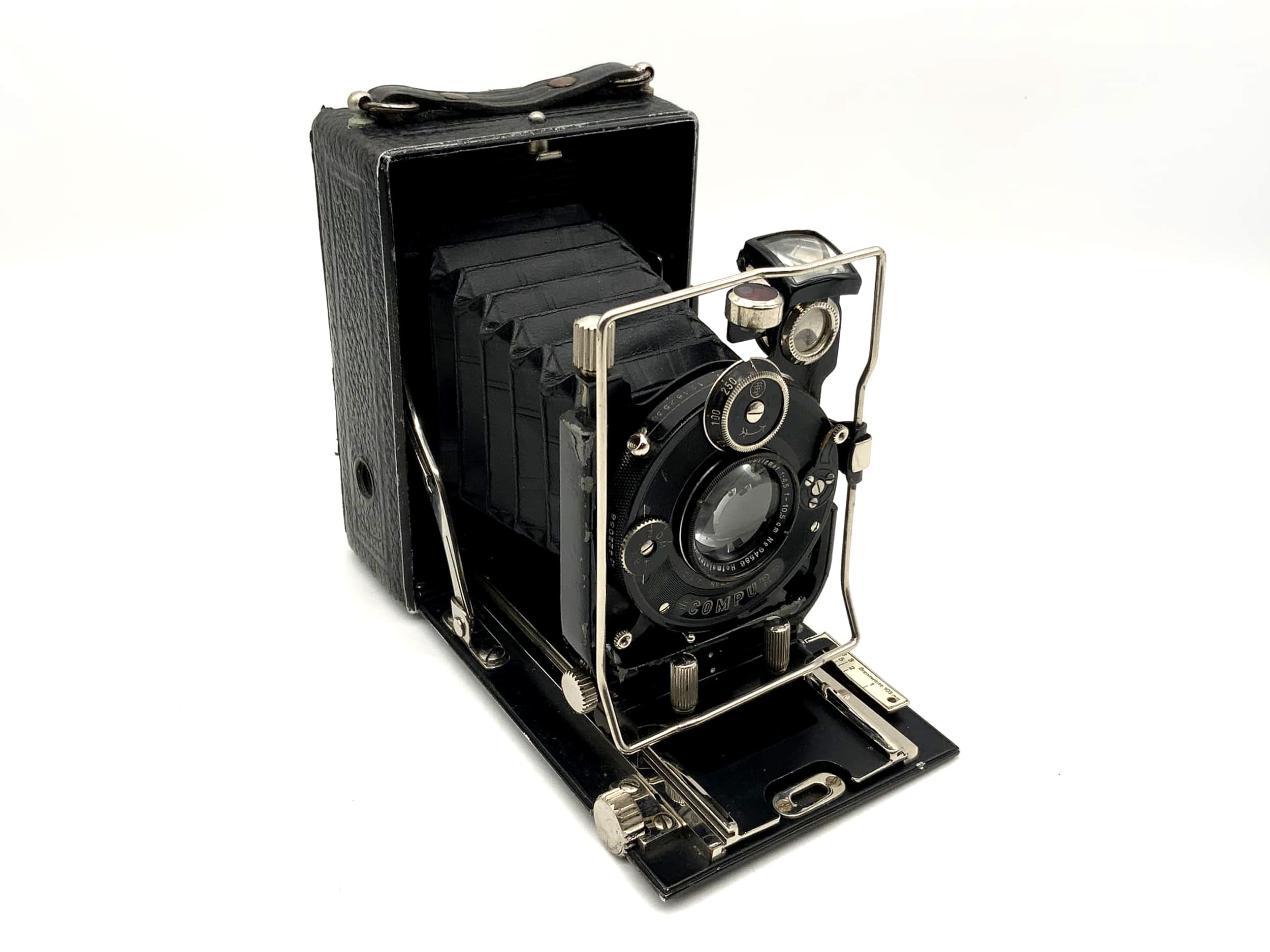 Plattenkamera mit Hofmeister Syrconar-Doppelanastigmat 1:4.5 f=10,5cm 6x9 Compur