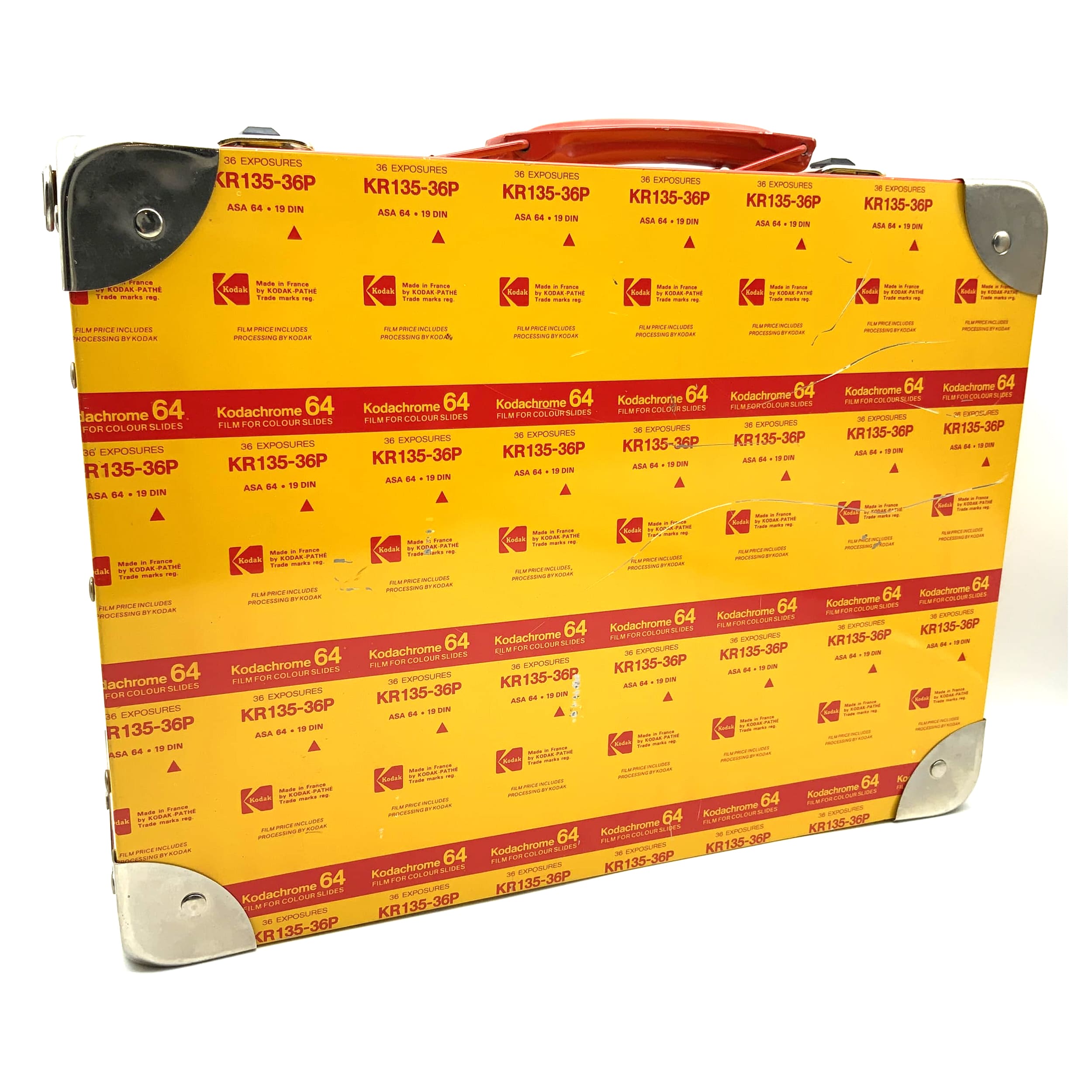 Kodak Kameratasche Kodachrome 64 gelb Metallkoffer ca. 30x6x22cm