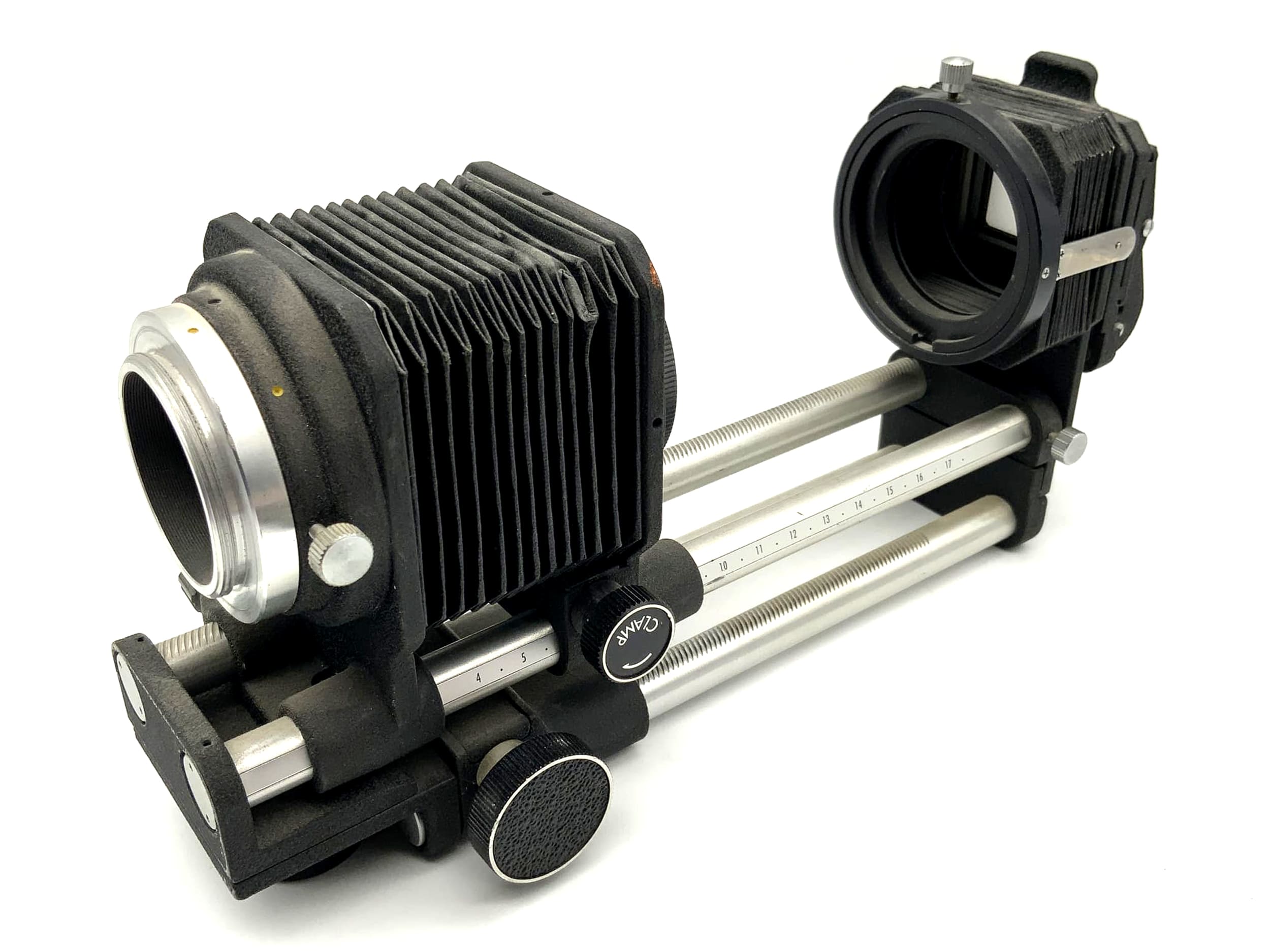 Balgengerät schwarz Bellows mit Einstellschlitten und Dia Dublikator