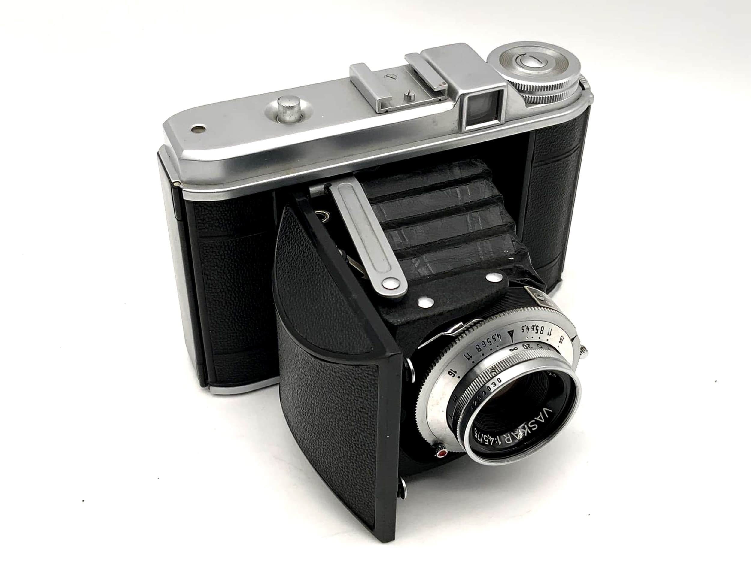 Voigtländer Perkeo I Klappkamera mit Vaskar 1:4.5/75 Prontor-S 6x6 Analogkamera
