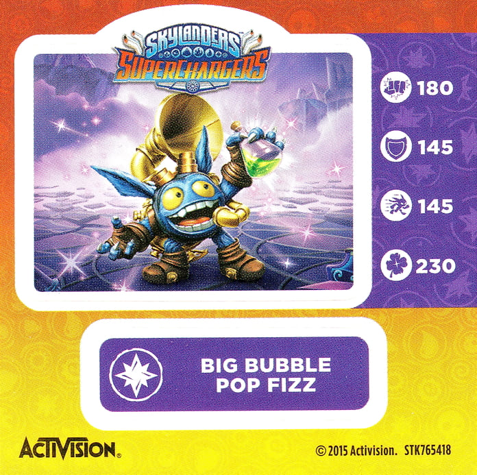 Skylanders Superchargers Big Bubble Pop Fizz Aufkleber