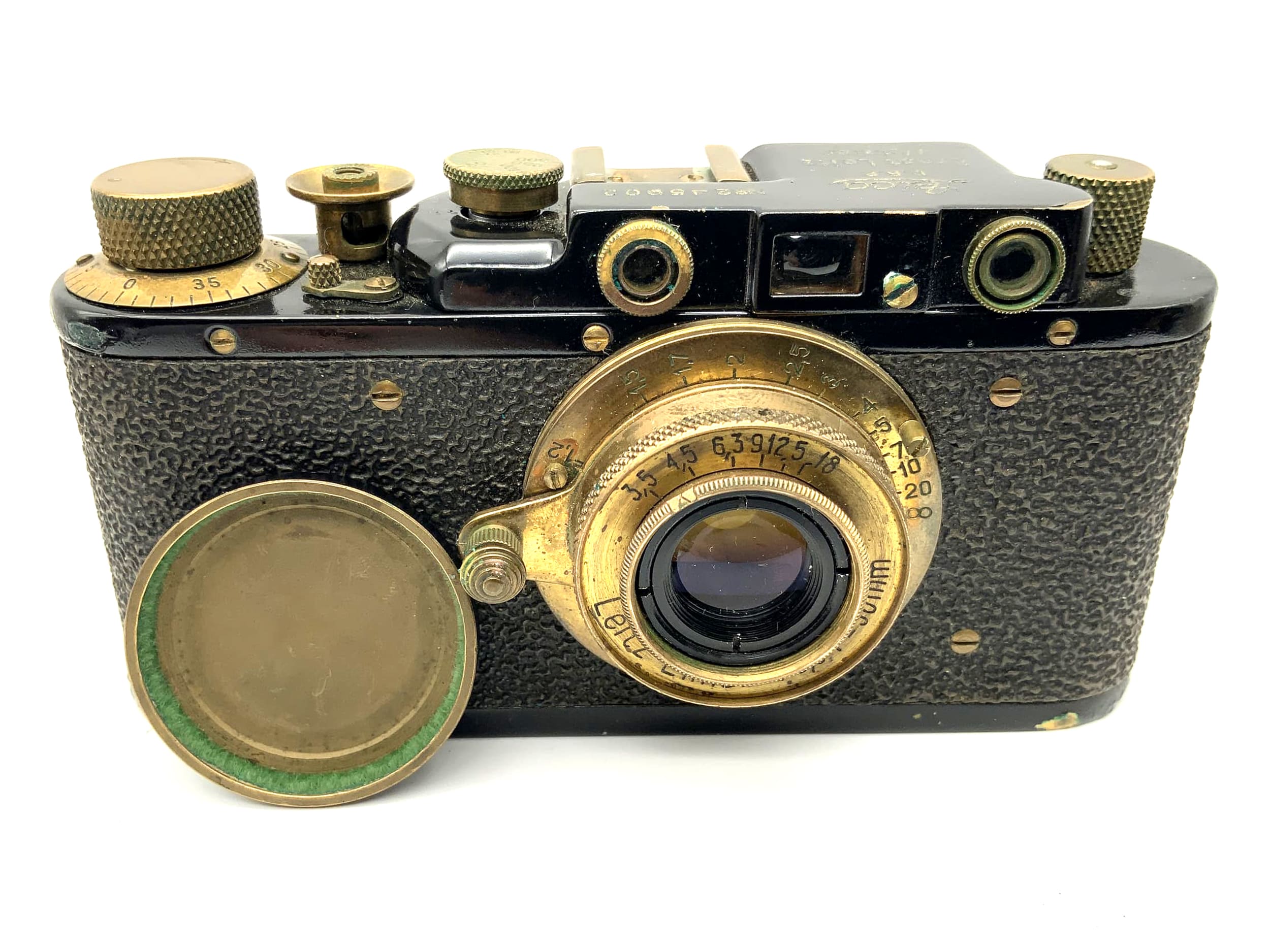 Leica IIIa mit Elmar 50mm USSR Nachbau Sucherkamera schwarz gold wie Leica 3a