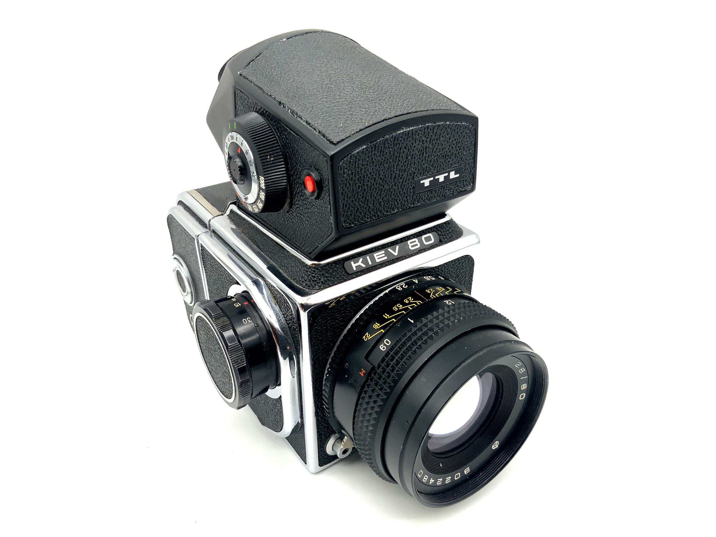 Arsenal Kiev 80 Mittelformatkamera mit Volna-3 2.8/80 MC mit TTL Prisma