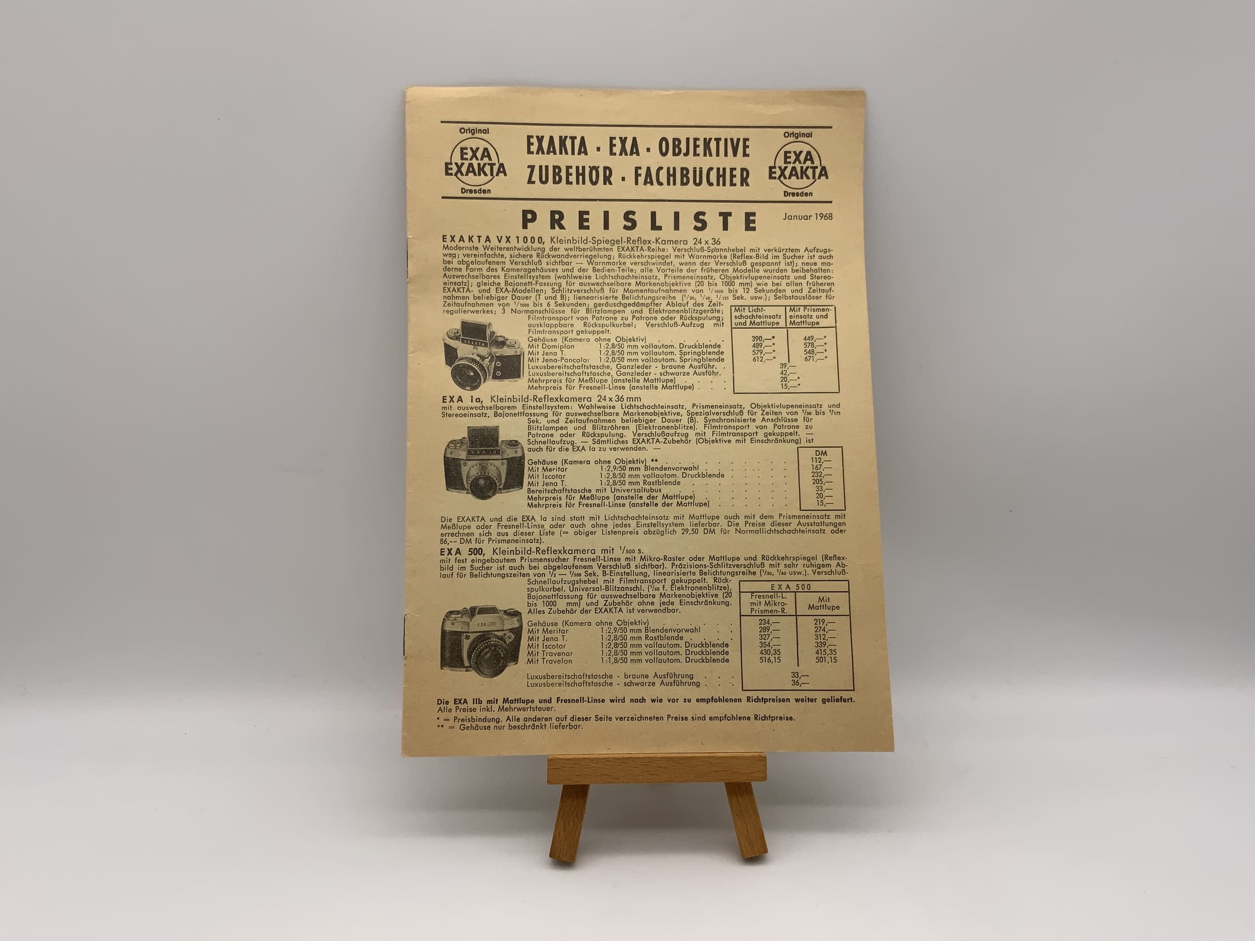 Exa Janur 1968 Objektive, Zubehör, Fachbücher Preisliste Deutsch