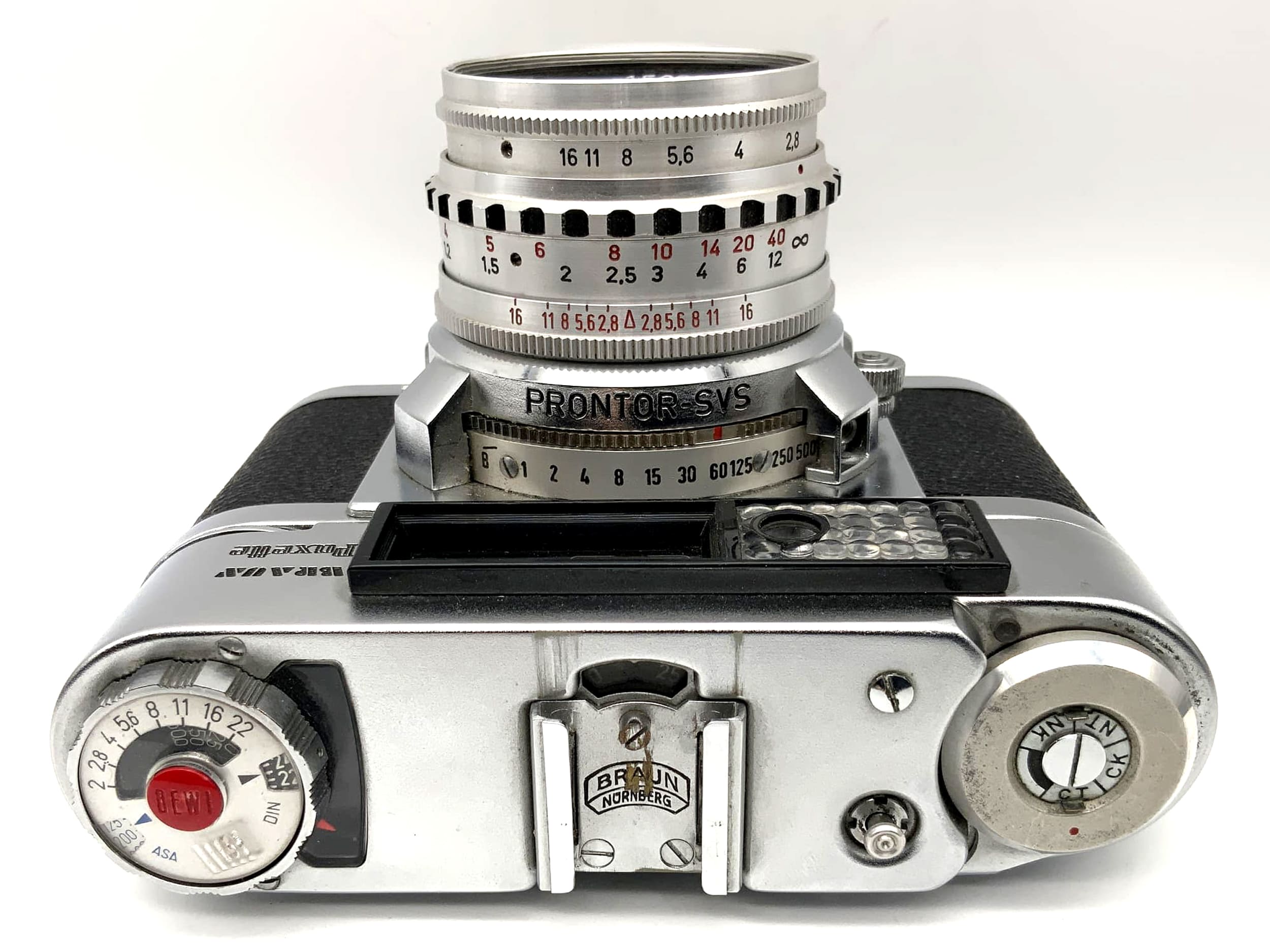 Braun Paxette II BL + Staeble Color-Ultralit 1:2.8/50 Prontor SVS !Beli defekt!