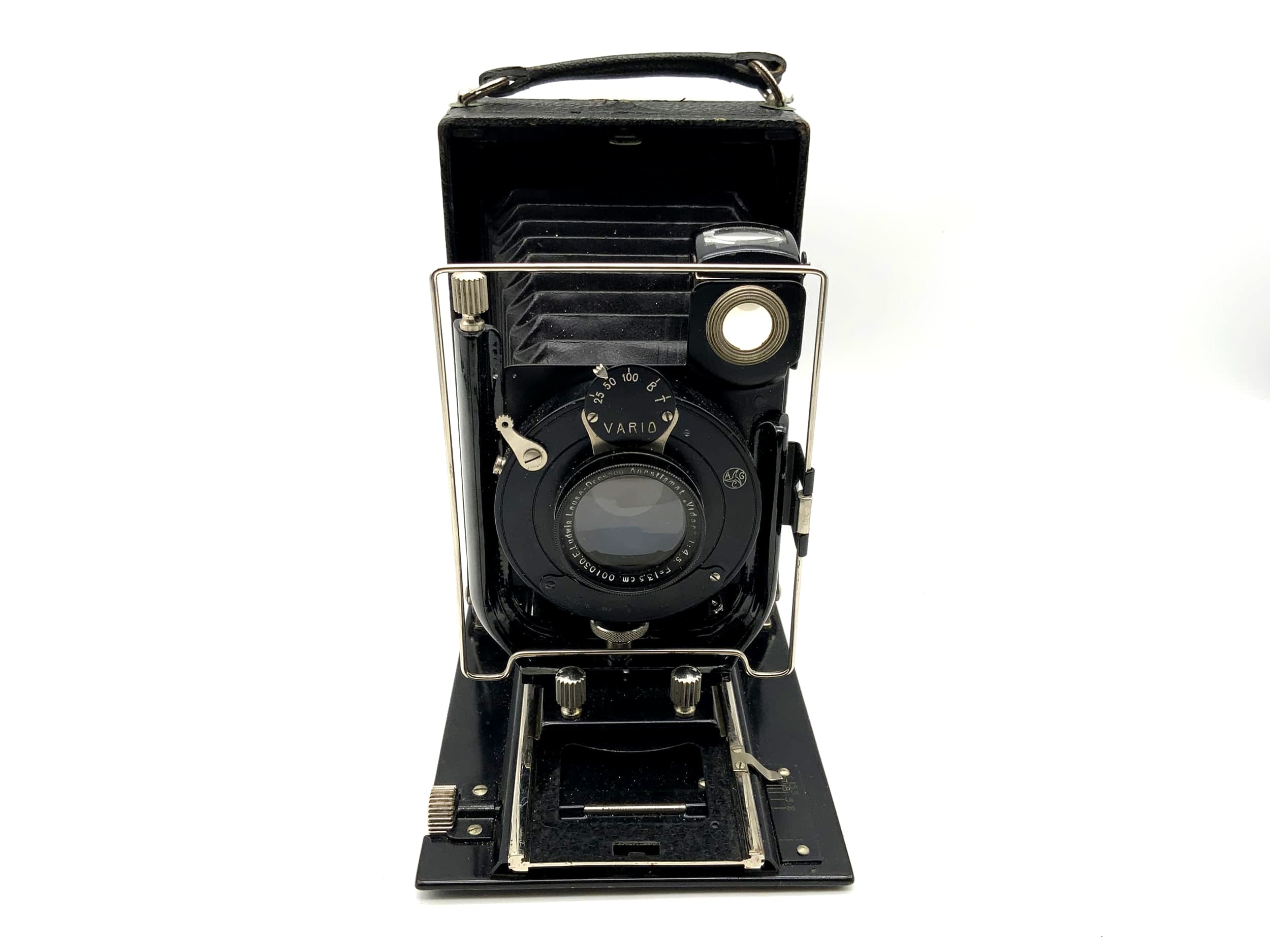 Plattenkamera mit E.Ludwig Lausa-Dresden Anastigmat Vidar 4.5 13,5cm 9x12 Vario