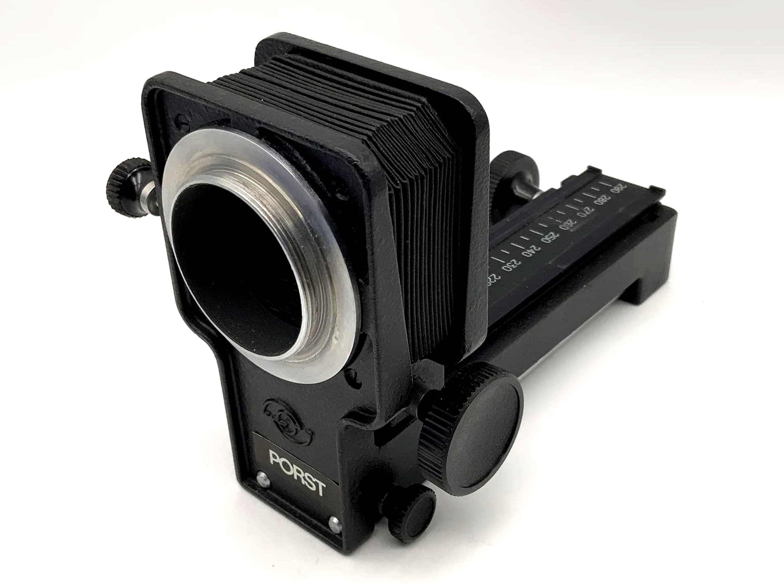 Porst Balgen Balgengerät M schwarz Bellows mit Einstellschlitten mit OVP (M42)